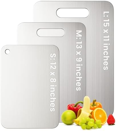 Titanium Cutting Board Set of 3, 100% Pure Titanium Chopping Board for Kitchen, Hygiene & Durability Double Sided Cutting Board, Non toxic 3Pcs Chopping Board, Dishwasher Safe (S+M+L)