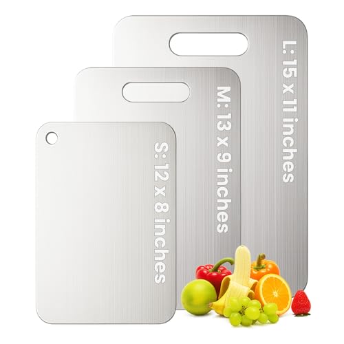 Image of Titanium Cutting Board Set of 3, 100% Pure Titanium Chopping Board for Kitchen, Hygiene & Durability Double Sided Cutting Board, Non toxic 3Pcs Chopping Board, Dishwasher Safe (S+M+L)