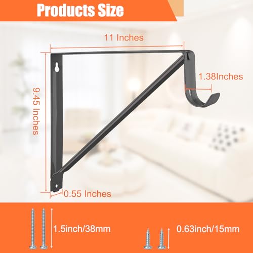 KOVOSCH 10 Pack Heavy Duty Closet Shelf & Rod Brackets, Wall Mounted Closet Shelf Brackets, 11 x 9.45 Inch Closet Shelf Brackets with Rod Support, Black by KOVOSCH - Image 3