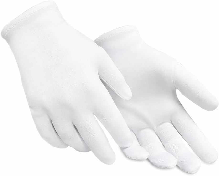 Size Small - 6 Pairs (12 Gloves) Gloves Legend White Coin Jewelry Silver Inspection Cotton Lisle Gloves - Medium Weight