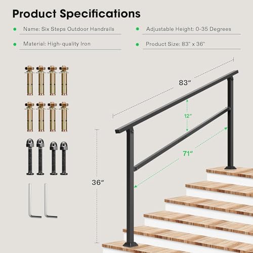 Vivosun Outdoor Handrail, 6 Step Stair Handrail thumb #1