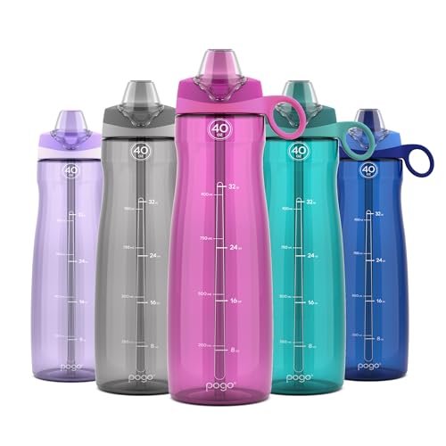 Image of Pogo Plastic Water Bottle with Chug Lid and Carry Handle, Reusable, BPA Free, Dishwasher Safe, Perfect for Travel, School, Outdoors, and Gym, 18oz 32oz 40oz 64oz