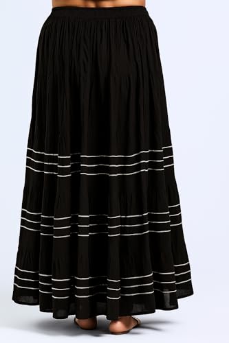 Image of Payal Creation Women's Rayon Flared Long Skirt with Gota Lace | Ethnic Maxi Skirt for Girls & Women | Festive Casual Flowy Comfortable Skirt | Free Size White Long Skirt