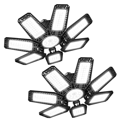 YIQIBRO Luz de Garaje LED Lampara Garaje - 35W 3500LM 6500K Luz Garaje LED 2 Piezas, Luz LED Garaje con 7+1 Paneles Deformables，Lamparas de Techo de LED E27/E26 para Garaje, Taller, Sótano