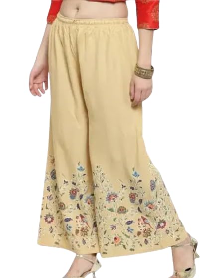 Rayon Printed Palazzo for Womens and Girls -Cream Colour-image-48