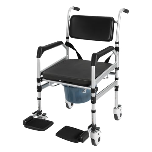 Silla de ducha plegable con ruedas ajustables para ancianos y discapacitados