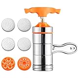 OverTwice Stainless Steel Manual Pasta Maker, Noodle Machine with Six Different Noodle Molds, Fast Pressing Pasta Machine, Travel Portable Compact Noodle Maker, Can be Used as Fruit Juicer Squeezer