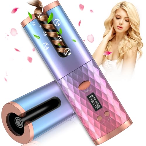 Automatic Curling Iron, Cordless Hair Curler Auto Hot Tools [6 Temp | 11 Timer | Auto Shut Off], Automatic Rotating Rechargeable Hair Curling Iron 1 inch, Portable Ceramic Travel Curling Wand Curler