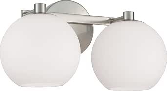 HomePlace by Capital Lighting 152121BN-548 Ansley Retro/Vintage Mid-Century Art Deco Soft White Glass Bath Vanity Wall Light, 2-Light 200 Total Watts, 8" H x 15" W, Brushed Nickel
