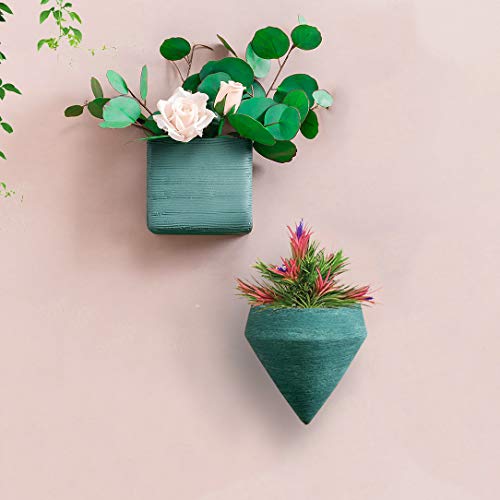Ecosides Set of 2 Wall Hanging Geometric Planter Vase Resin Wall Decor Container - Succulent Plants, Air Plant, Faux Plants
