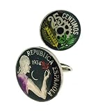 Gemelolandia | Gemelos para Camisa Moneda Original 25 ctmos II Republica Española 1934 Gemelos Originales Para Camisas | Para Hombres y Niños | Regalos Para Bodas, Comuniones y Otros Eventos