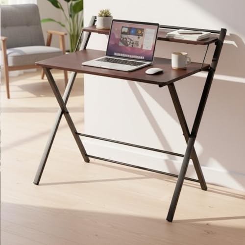 Image of InnoFur Meleti Folding Table for Home and Office /Folding Table for Study /Work from Home Table /Foldable Laptop Desk /Multipurpose Utility Table (Regular Size, Brown) Engineered Wood