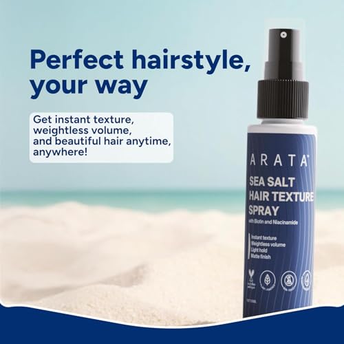 Image of Arata Hair Volumizing Sea Salt Spray - 50ml | Enriched with Niacinamide & Biotin | Adds Instant Volume & Natural Waves | Matte Finish | Strong Hold | Hair Setting Spray for Men & Women