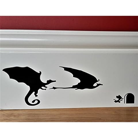 uksellingsuppliers Funny Mouse Hole Wall Sticker Mouse VS Dragons Skirting Board Wall Art Sticker Vinyl Decal 20cm x 6cm Cover