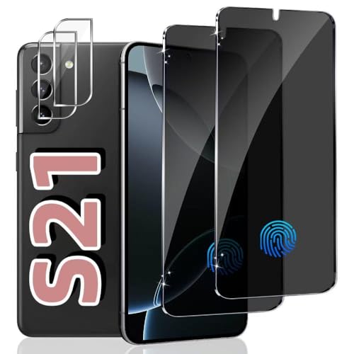 AYCFING (2+2 Packs) For Galaxy S21 6.1 Inch Privacy Screen Protector and Camera Lens Protector, Fingerprint Unlock, Anti Spy, 9H Hardness, Scratch Resistant, Easy Installation, High Sensitivity Touch