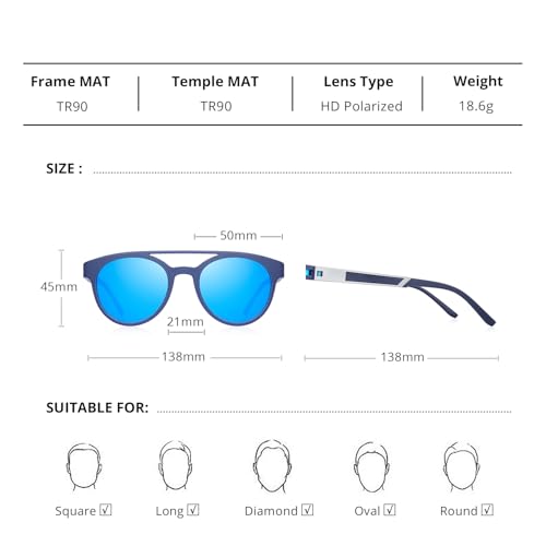 Polarized Sunglasses for Men Lightweight TR90 Frame Double Bridge Round Sun glasses2