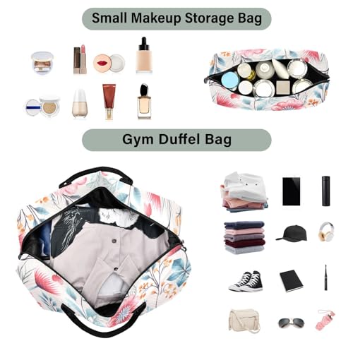 Large Travel Duffel Bag, Handdrawn Floral Sports Tote Gym Bag, Shoulder Weekender Overnight Bag for Women Men, Carry On Luggage with Toiletry Bags4