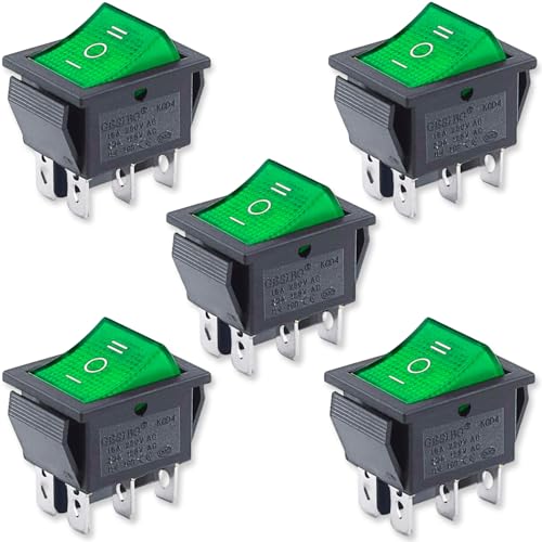AUTOZOCO Interruptor Basculante, 3 Posiciones, 6 Vías, 6 Pines, 6 Terminales, ON/OFF/ON DPDT, 16 A 250 VAC | 20A 125VAC, Led Verde, 5 Unidades