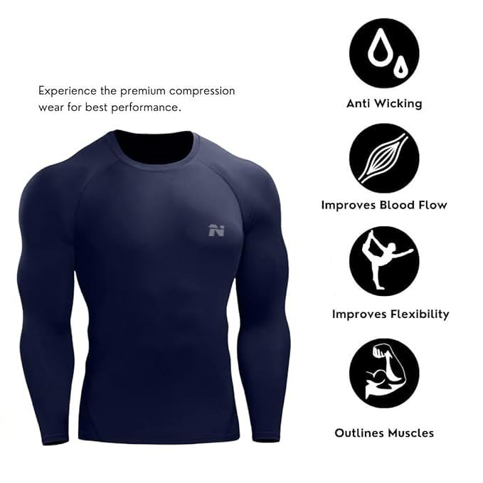 Image of Men's 1 Or 3 Pack Compression Shirts Long Sleeve, Base-Layer Quick Dry Workout T Shirts Sports,Gym, Running T-Shirt (Medium, NAVY01)