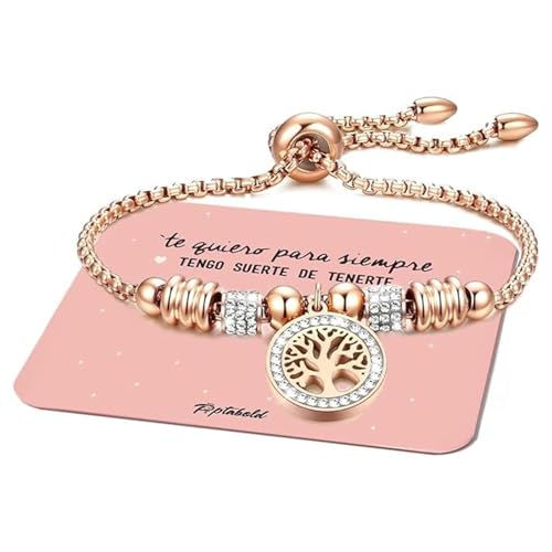 Opiniones de Pulseras para Dama - los más vendidos. 44 Pulseras Mujer Arbol de la Vida, Regalos para Mujer Cumpleaños Graduación Joyeria de Acero Inoxidable con Dijes para Novia Amiga (Oro Rosa)