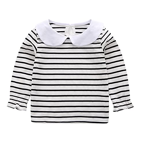 Image of Baby Girl Kids Blouses Long Sleeves Solid Color Doll Collar T-Shirt Top Bottom
