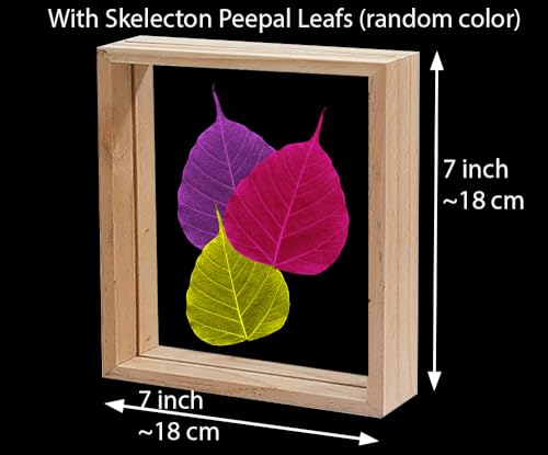 Image of Desi Rang Wooden Frame for Wall Decor Table top Hanging Any Green or dry plant Leaf Picture Photo DIY Gift Home decoration (Natural,Sqr,7x7 inch,with random peepal colored leaf)