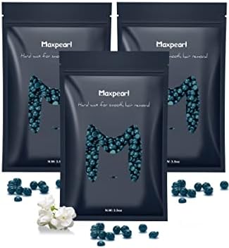 Maxpearl Hard Wax Beads, 300g Hair Removal Wax Beans for Brazilian Bikini, Face, Eyebrows, Underarms, Arms, Chest, Back, Legs, Pack of 3