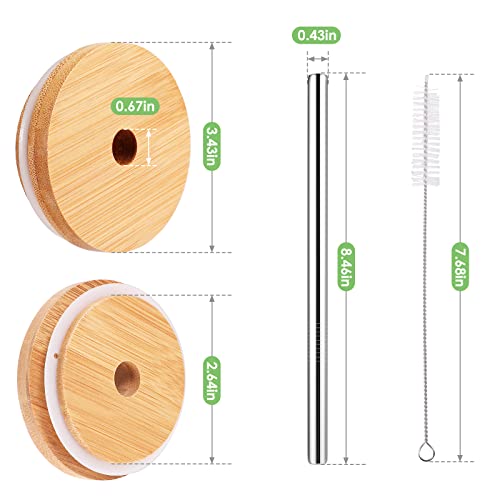 Trusber 4 Pack Reusable Bamboo Wide Mouth Drinking Lids With Straw Hole And Straw For Mason Jar (Jar Not Included) #TOP2