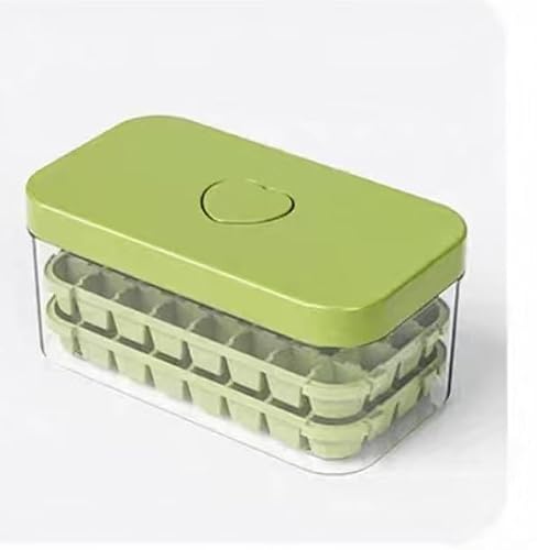 Ice Cube Press Mold, Push Down Ice Maker Tray with Storage Box, Ice Grid for Whiskey Cocktail Home Bar(32 green grids)