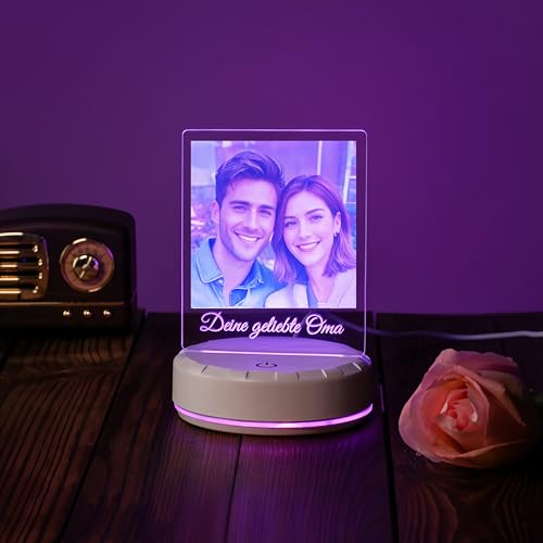 flowers Hua Regalos Personalizados Lámpara Personalizada con 3D Foto Foto de vidrio de diseño Lámparas de regalo Luces nocturnas de fiesta (Base blanca redonda)
