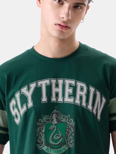 Image of The Souled Store Harry Potter: Slytherin Mens Regular Fit Graphic Printed Half Sleeve Cotton Green T-Shirts