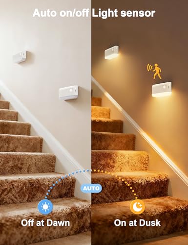 Image of NIORSUN Motion Sensor Stair Lights Indoor, 3 Pack Rechargeable Wireless Step Lights with 3 Color Temperatures, 1200mAh Battery, Magnetic Base for Hallway, Closet, Bathroom, White