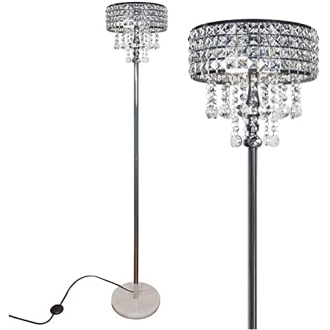 beaysyty Modern K9 Clear Glass Crystals Floor Lamp, On/Off Foot Switch, Crystal & Glass 3-Lights Standing Light, Reading Corner Lamp for Office Cafe, Living Room Bedroom (Chrome) Cover