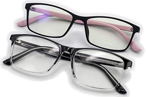 Blue Light Glasses For Women Men Bundle 2 Pack Computer Screen Glasses Anti Eye Strain Headache Lightweight Nerd Frame Clear Lens Uv Glare Filter Protection For Gaming Office School Square Eyeglasses