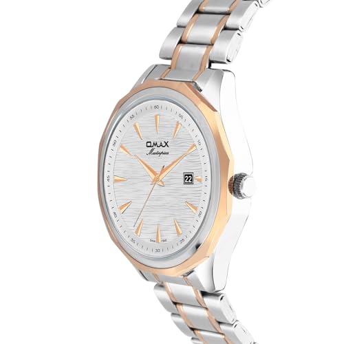 Image of OMAX Analog White Dial Two Tone Steel Strap Rich Classic Look Rosegold Watch for Men-All Stainless Steel Durable case, Fashionable Watch-BGS61322