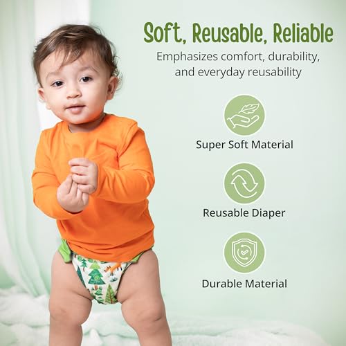 Image of LuvLap Reusable Baby Cloth Diaper, Double Leak Guard, High Absorption, Quick dry, Stain-Proof Comfort & Protection, 3m+, adjustable waist & height with snap buttons, Absorbent insert, blue panda