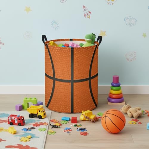 Image of Baby Laundry Hamper kids laundry Basket Waterproof Laundry Bag for Bedroom Clothes Organizer Room Decor(Basketball)