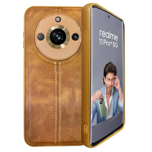 Image of A rtistque Premium Thread Leather Back Cover Case for Realme 11 Pro /Pro Plus /Narzo 60 Pro 5G | Drop Protection | Smooth Grip | Raised Camera Edges - Brown