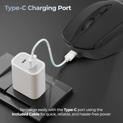 Image of iVOOMi BREE Rechargeable Wireless Mouse, Up to 30 Days Battery Life, Bluetooth 5.2 & 2.4GHz Silent Click, 12m Wireless Range, Adjustable 1600 DPI, Windows, macOS, Linux & Android - Black