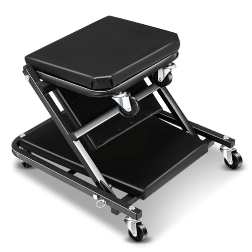 36" Z-Creeper Seat, 2-in-1 Foldable Garage Creeper Shop Seat, 330 LBS Capacity Automotive Mechanic Repair Under Car Rolling CreeperSeat (Black)