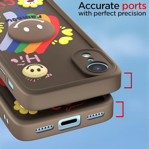 Image of Pikkme Back Cover for iPhone XR | Soft Silicone| Cute Rainbow Smile & 3D Cartoon Flower Design | Shockproof Raised Camera Protection Bumper Case (Brown)