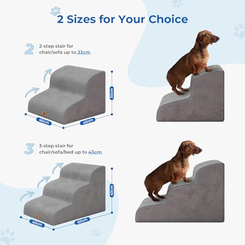 Hundetreppe für kleine Hunde, 2 Stufen 30cm Hoch Haustiertreppe, Waschbar rutschfest, Katzentreppe für Alte Katzen Für Bett, Sofa, Couch Grau