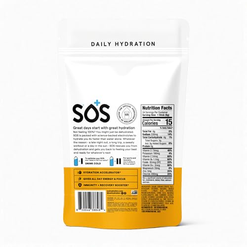 Image of SOS Hydration Electrolyte Powder Sticks | Low Sugar Rapid Hydration | Keto Friendly (24 Servings, Mango)