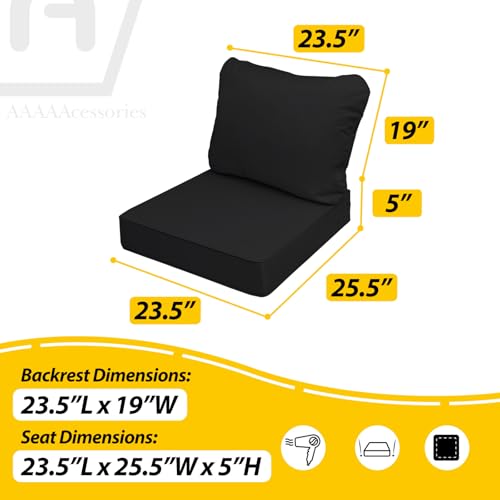 Image of AAAAAcessories Outdoor Seat Cushions for Chairs, Fade-Resistant, Waterproof Patio Furniture Replacement Cushions, 23.5 inch x 25.5 inch x 5 inch + 23.5 inch x 19 inch, Charcoal Black
