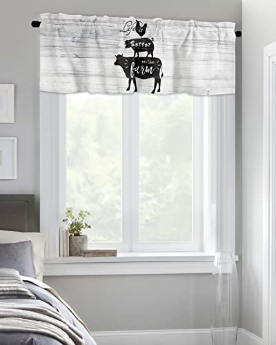 Farm Animals Rod Pocket Window Valances Rural Cow Pig Chicken Short Curtain Valance Kitchen Printed Drapes For Bedroom Bathroom Living Room Windows Decor Vintage Wooden Board #TOP5