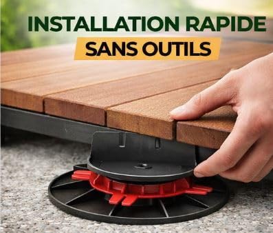 Lot de 15 Plots Réglables 90-150 mm pour Terrasse Bois & WPC – Supports de Dalle Stables, Résistants aux Intempéries – Installation Facile sans Outils