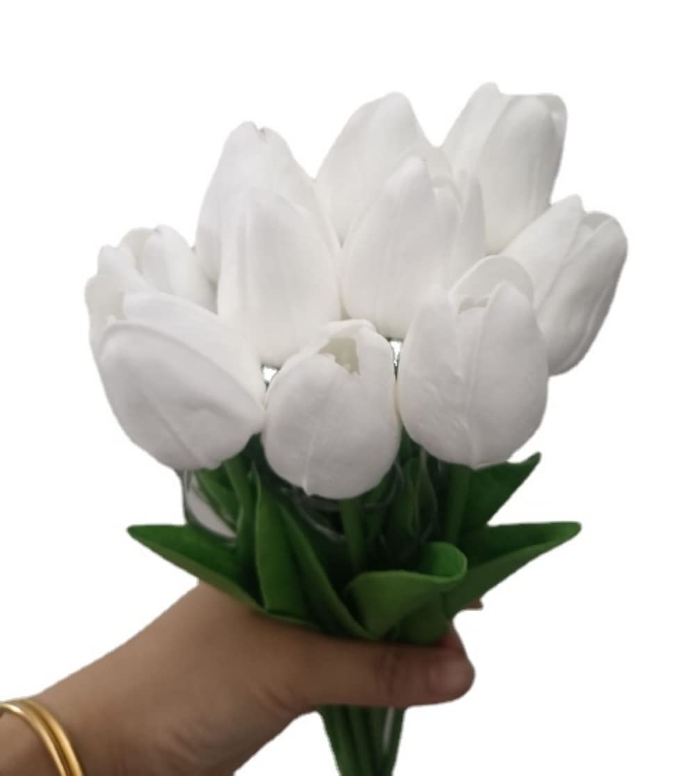 Anso White 15Pcs Led Tulips Table Lamp Bedside Atmosphere Night Light Flower Table Light Decor (White)