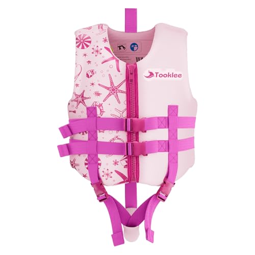 Tooklee Kids Swim Vest for 1-2-3-5-7-9 Years Old Toddler Swim Vest 20-30-50-90 lbs for Boys & Girls Kids Floaties Buoyancy Jacket for Pool & Beach Soft Neoprene Comfort Dual Strap Vest Pink S