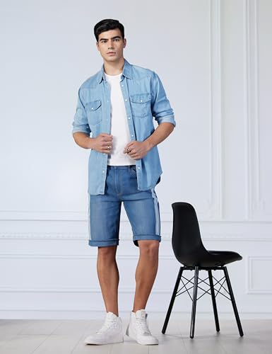 Image of The Indian Garage Co Men Slim Fit Solid Mid-Rise Denim Shorts