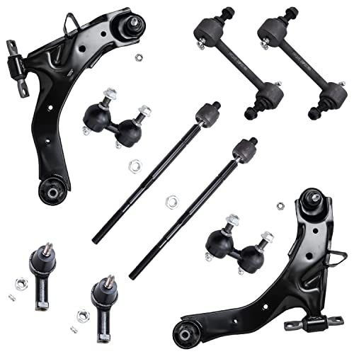 Detroit Axle - 10pc End Control Arms Kit for Hyundai 2001-2006 Elantra, 2 Front Lower Control Arms with Ball Joints 4 Front Rear Sway Bar Links 4 Front Inner Outer Tie Rods Replacement